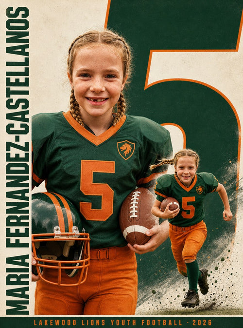 Sample personalized football poster in the giant numeral style