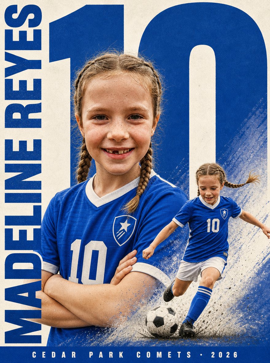 Sample personalized soccer poster in the giant numeral style