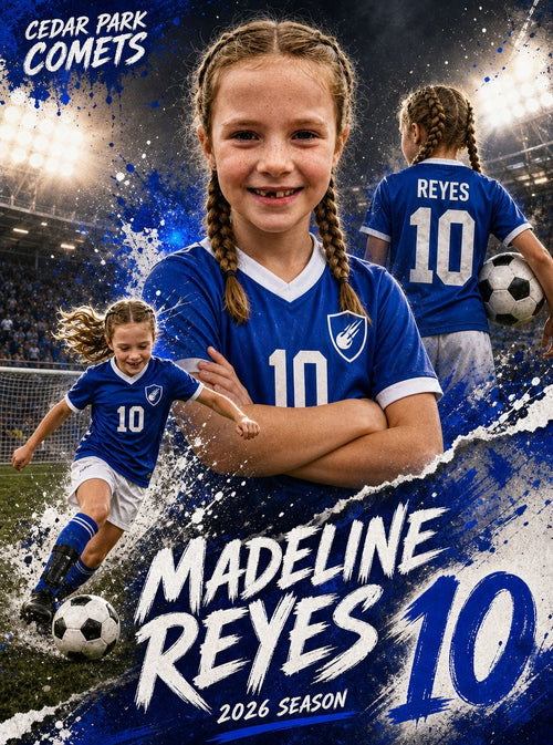 Sample personalized soccer poster in the stadium splash style