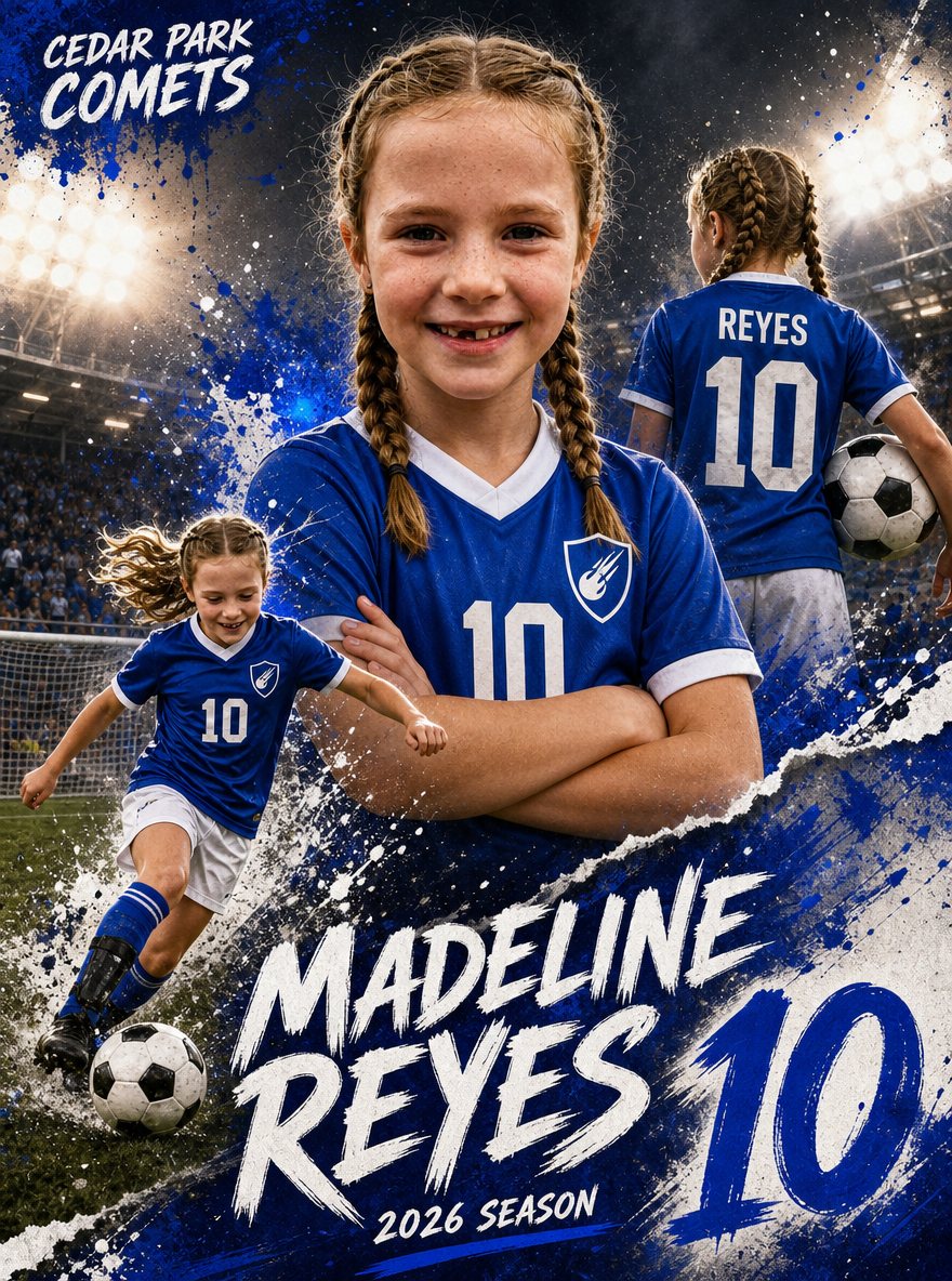 Sample personalized soccer poster in the stadium splash style