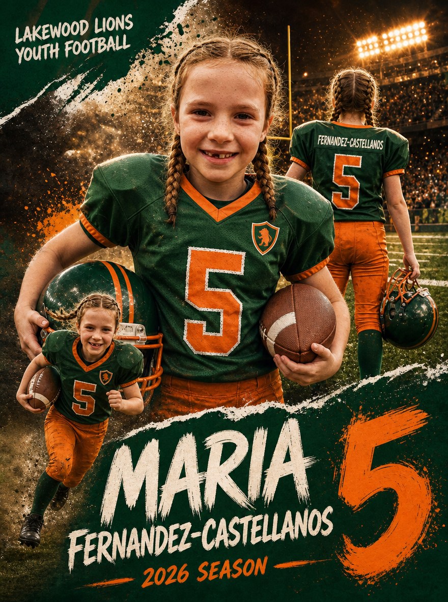 Sample personalized football poster in the stadium splash style